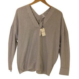 Steven Alan Gray/White Stripe Cotton Split neck Oversized Top NWT Sz M